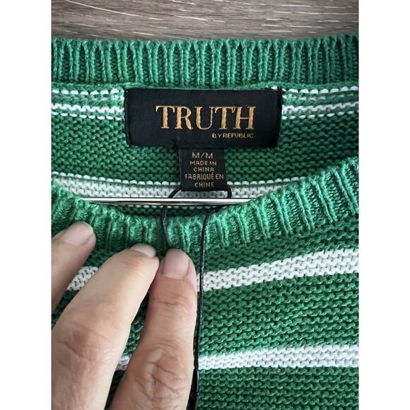 Truth green striped crewneck Cropped sweater Women Size Medium Classic Nautical - Picture 6 of 7
